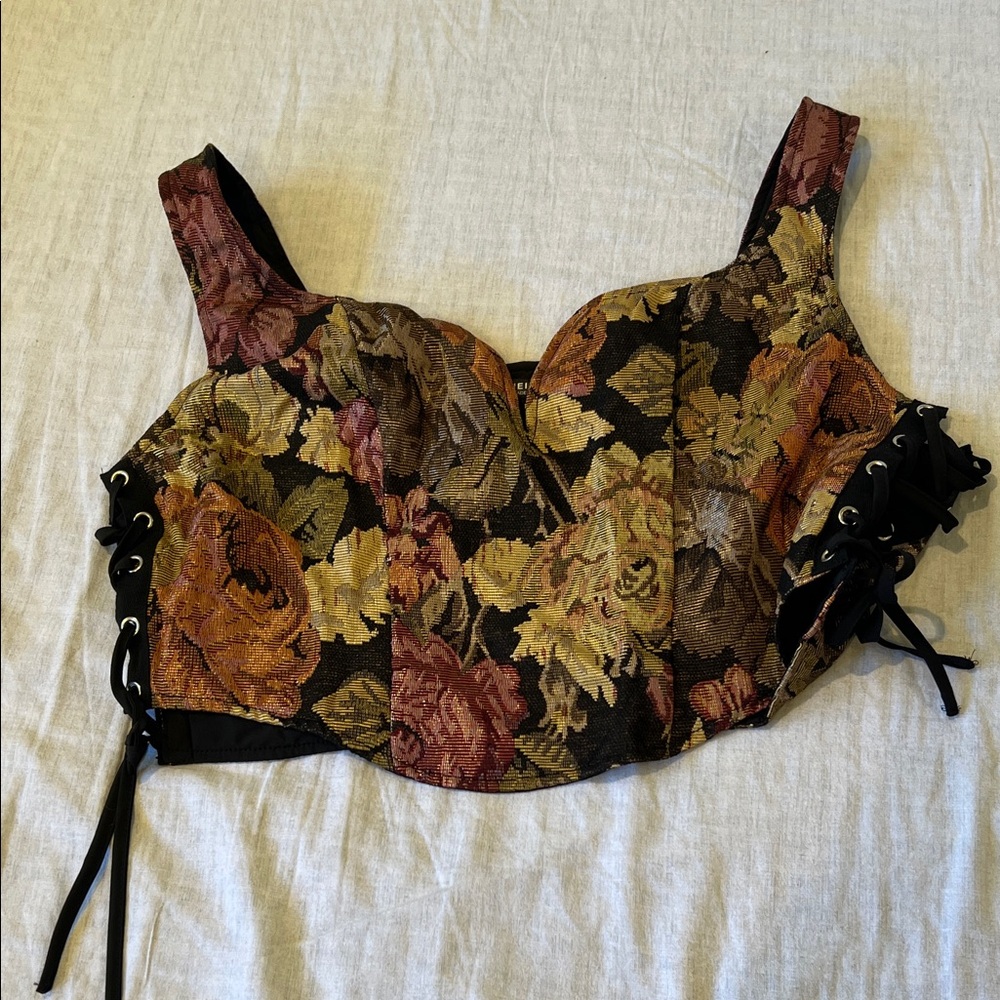 Floral Brocade Corset Top - flowers